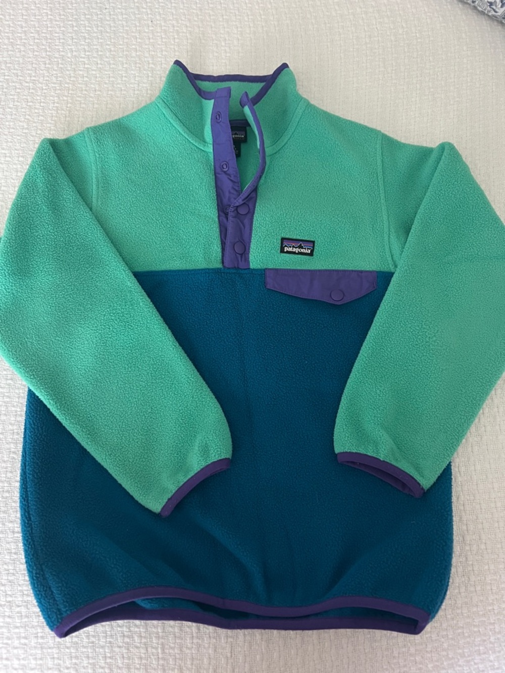Girls Patagonia Teal, Mint & Purple Snap-T Fleece Pullover Size Small (7-8)